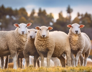 Obraz premium Group of cute Merino Sheep