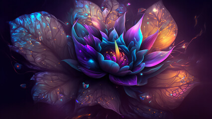 Naklejka premium Beautiful fantasy wallpaper with botanical flower background 
