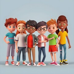 team of kids on grey background