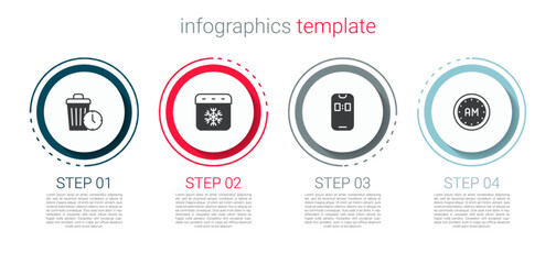 Set Waste of time, Calendar winter, Alarm clock app mobile and Morning. Business infographic template. Vector
