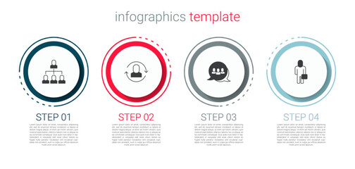 Set Employee hierarchy, Exchange work, Project team base and Businessman. Business infographic template. Vector