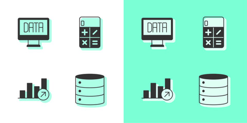 Set Server, Data analysis, Financial growth and Calculator icon. Vector
