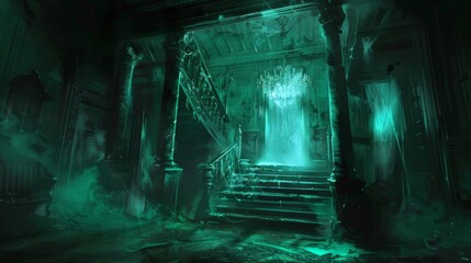 The chaotic decay of a haunted mansion surrounded by darkness gives rise to an unnerving sense of hidden, lurking evil. - Generative AI