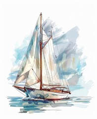 Watercolor painting of sailing boat.