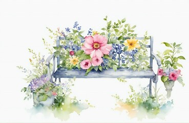 watercolor garden seat on white background