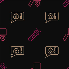 Set line Lighter, Telephone call 911 and Flashlight on seamless pattern. Vector