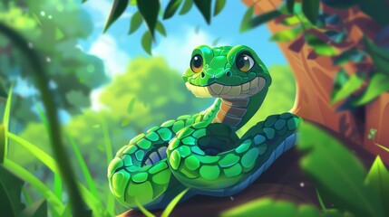 A cartoon snake character represents an animal reptile