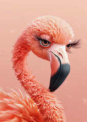 cute girly flamingo with long eyelashes