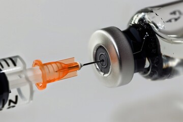 AI generated illustration of needle injected into a vial for a vaccination