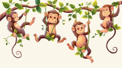 Modern illustration of a monkey hanging on vine - eps format