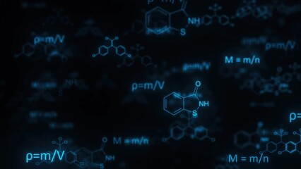 Blue chemistry formulas. Computer generated 3d render