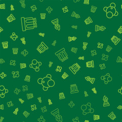 Set line Test tube, Molecule and Alcohol or spirit burner on seamless pattern. Vector