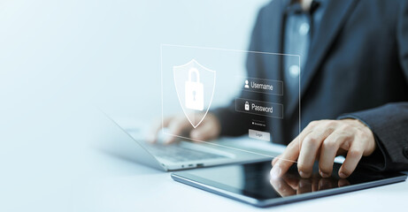 lock mark cyber security technology digital information, password privacy on an online system. concept of secure data from crime, virus cyber, protecting attacks from hacker