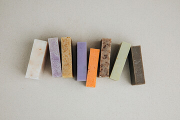 Handmade soap from natural ingredients, various herbs. Concept of sustainable use, bath products....