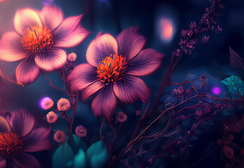 Beautiful fantasy wallpaper with botanical flower background  
