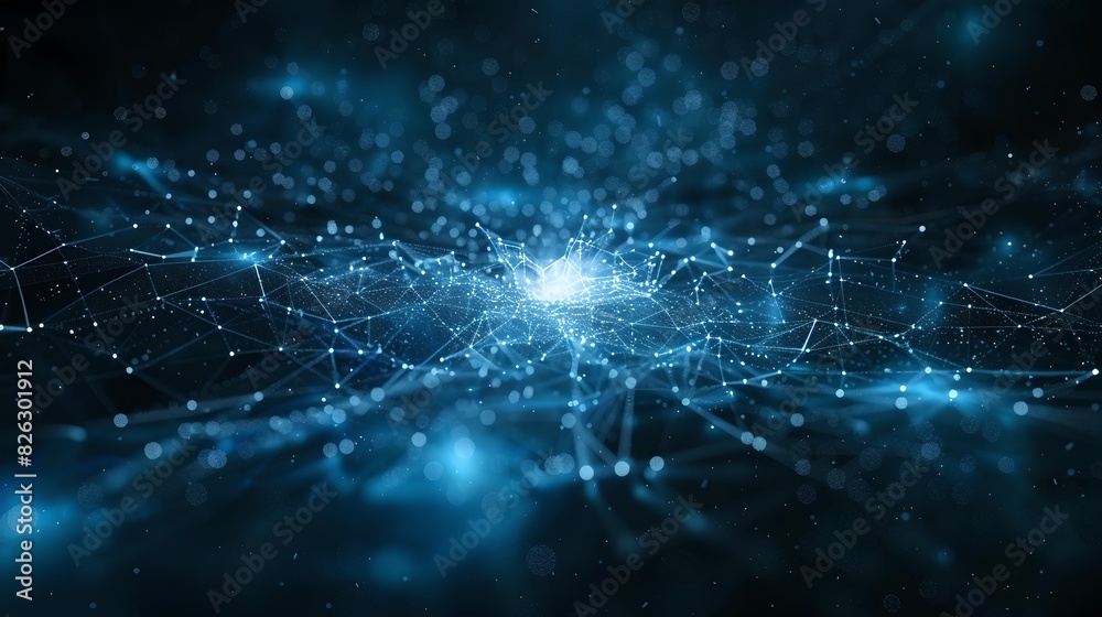 Wall mural abstract digital network with connected dots in dark and blue colors. high-tech space design. use fo