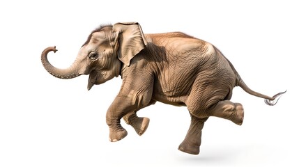 Obraz premium A digitally-created, high-quality image of a playful, running baby elephant. Perfect for nature, wildlife, and educational content. This image vividly captures motion and excitement. AI
