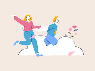 People exercising healthy running vector internet operation illustration
