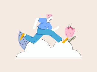 People exercising healthy running vector internet operation illustration
