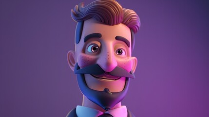 An animated 3D portrait of a happy businessman. Ai generative design.