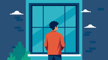 A person gazing out a window lost in thought as they contemplate the advice they want to give their future self.. Vector illustration