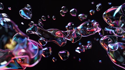 Soap bubbles gently drift through the air against a dark background