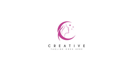 Beautiful woman's face logo design template. Hair, girl, leaf symbol. Abstract design concept for beauty salon, massage, magazine, cosmetic and spa. Premium vector icon.