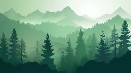 Forest silhouette and mountain landscape abstract background. Nature and environment conservation concept flat design. Modern illustration.
