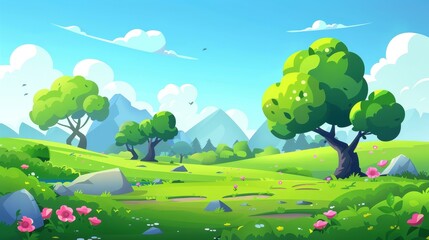 An illustration of a spring landscape with simple modern elements