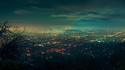 Obraz premium Nighttime in Urban Los Angeles: City Lights and Skyline Views