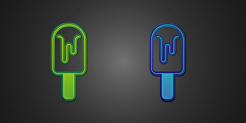 Green and blue Ice cream icon isolated on black background. Sweet symbol. Vector