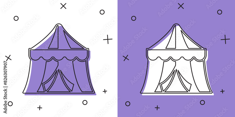 Wall mural Set Circus tent icon isolated on white and purple background. Carnival camping tent. Amusement park. Vector