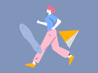 Fototapeta premium People exercising healthy running vector internet operation illustration 