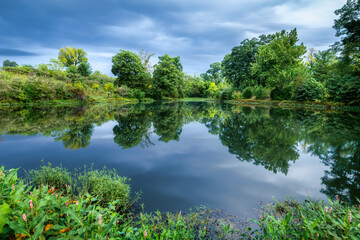 Fototapeta premium Early morning lake view Beckley Creek Park Louisville KY