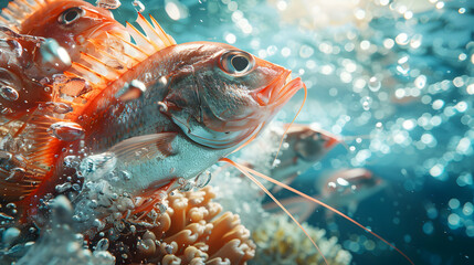 Eco Friendly Marine Research on Sustainable Seafood: High Res Image Showcasing Scientific Efforts for Responsible Fishing Practices in Glossy Backdrop