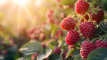 Vibrant Organic Berry Farm: High Resolution Photo Realistic Image with Glossy Backdrop Showcasing Sustainable Berries Growth