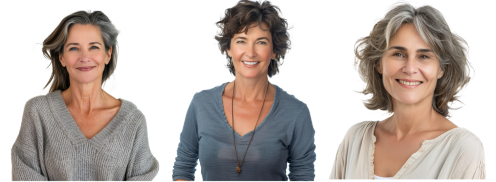 Angular white background with a middle-aged woman smiling confidently