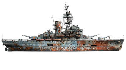 old rusty warship isolated on transparent background ,generative ai