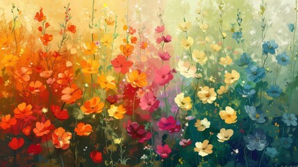 An exquisite and captivating oil painting of intricate floral patterns, showcasing the beauty of blooming flowers and lush foliage. Perfect for enhancing backgrounds, cards, banners, and lifestyle the