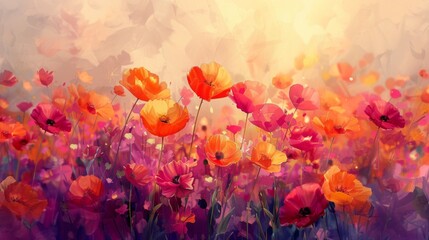 Obraz premium An exquisite and captivating oil painting of intricate floral patterns, showcasing the beauty of blooming flowers and lush foliage. Perfect for enhancing backgrounds, cards, banners, and lifestyle the