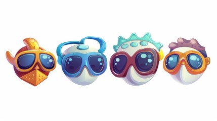 A set of masks for swimming modern illustration, isolated on a white background. Isolated cartoon set icon underwater glasses.