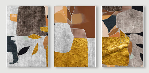 Digital illustration of three frames with abstract oil painting art for backgrounds © Wirestock