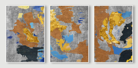 Digital illustration of three frames with abstract oil painting art for backgrounds