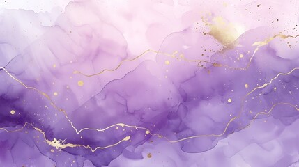 Abstract purple and pink watercolor background with gold glitter.