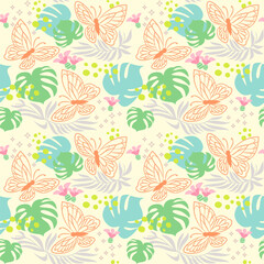 Line butterfly seamless pattern of butterfliesbuterflies set of spring. Used as design for background, wallpaper, wrapping, fabric, textile fashion wearing.