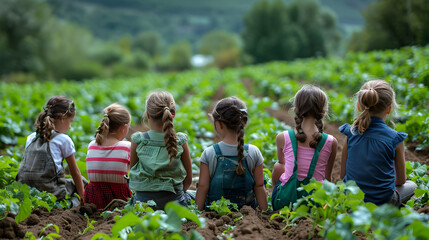 Interacting with Nature: Unique School Field Trip to Organic Farm   High Quality Image Showcasing Educational Experience for Students