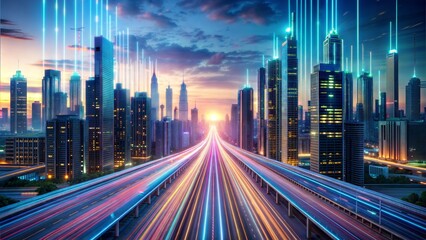 digital city concept of smart city with speed and fast