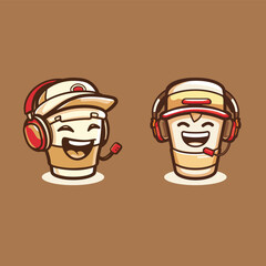 Illustration of coffee customer service mascot with headset