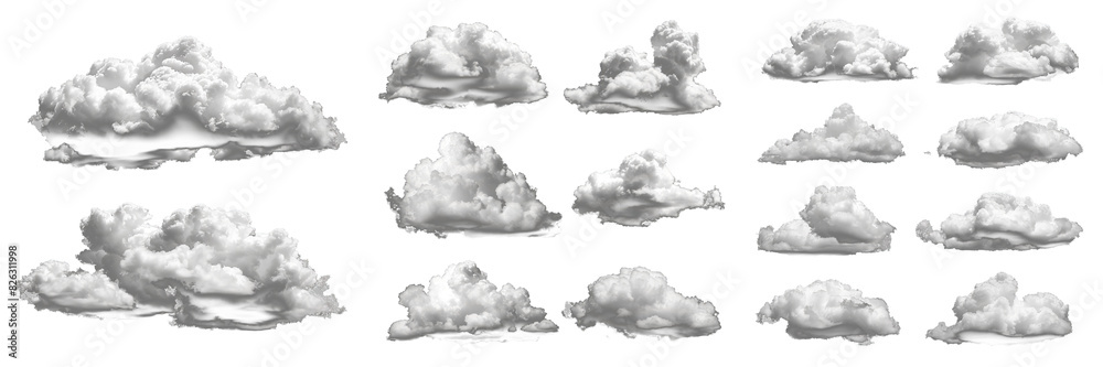 Poster isolated white clouds on a black background clouds set on a black background.