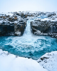 Beautiful view of Aldeyjarfoss in winter. Iceland